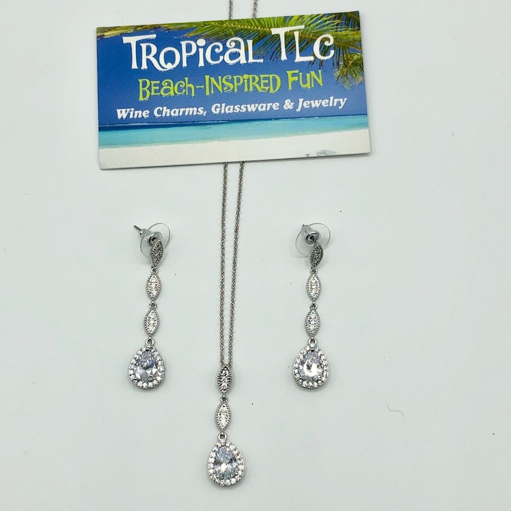Pear shaped CZ Matching Necklace & Earrings Set